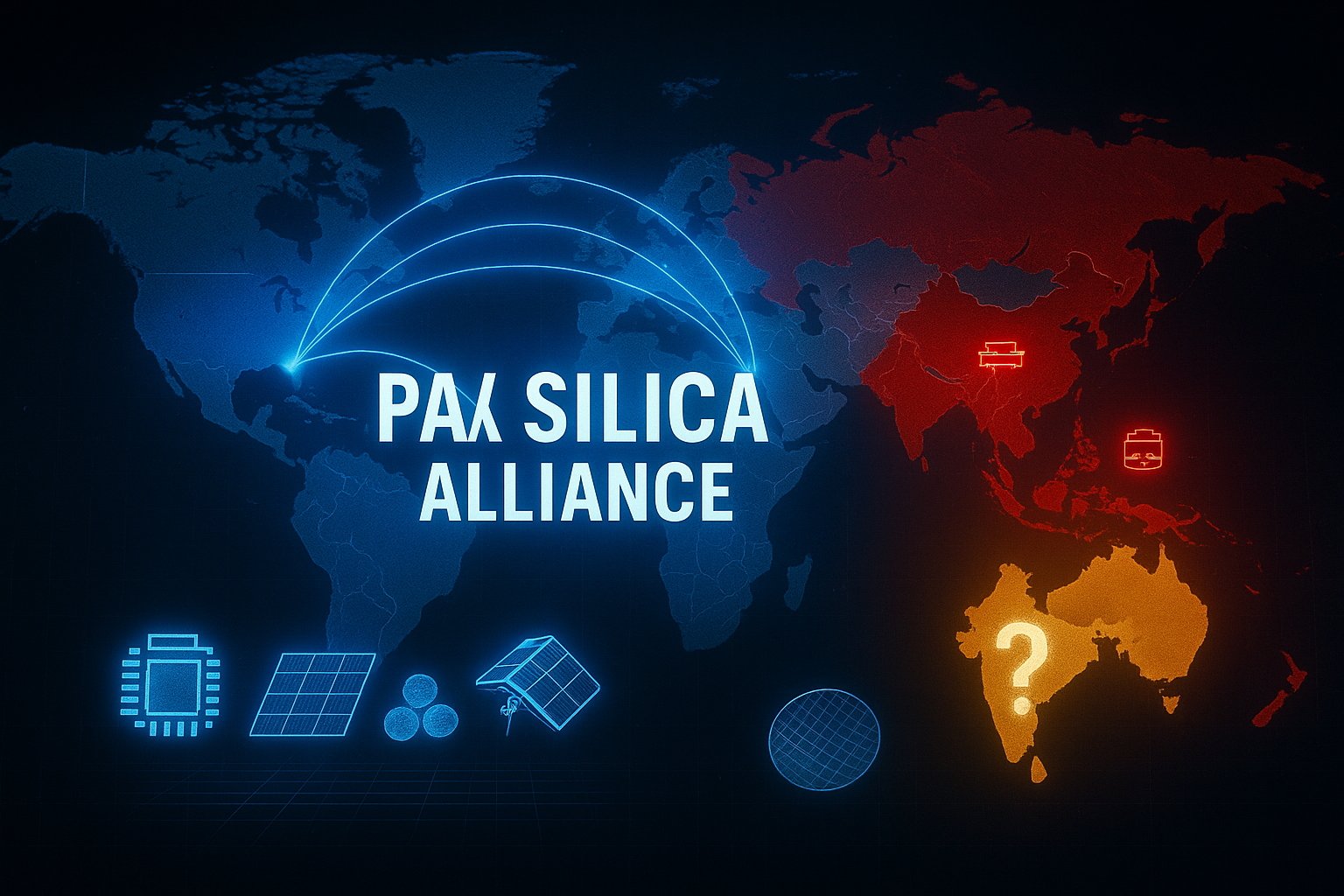 World map showing Pax Silica US critical mineral alliance and India excluded from the coalition